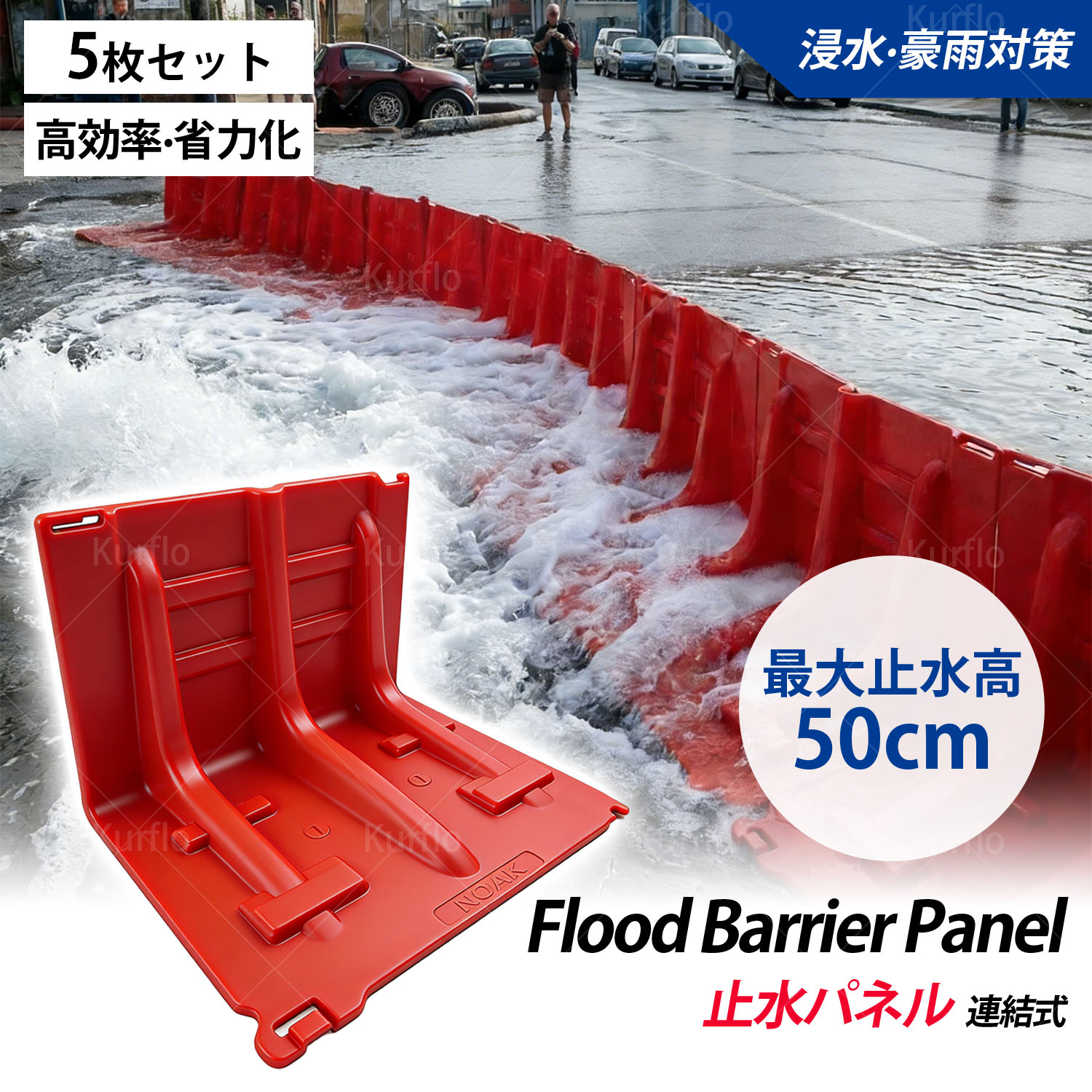 【百貨店SALE 継続期間制限事項10%OFF 】【新発売】Kurflo 止水ダイアログボックス 継ぎ合わせる式 幅70×高さ52×奥ふかさ68糎 ABS脂製 水目こぼし 止水板 水害打つ手 （赤）
