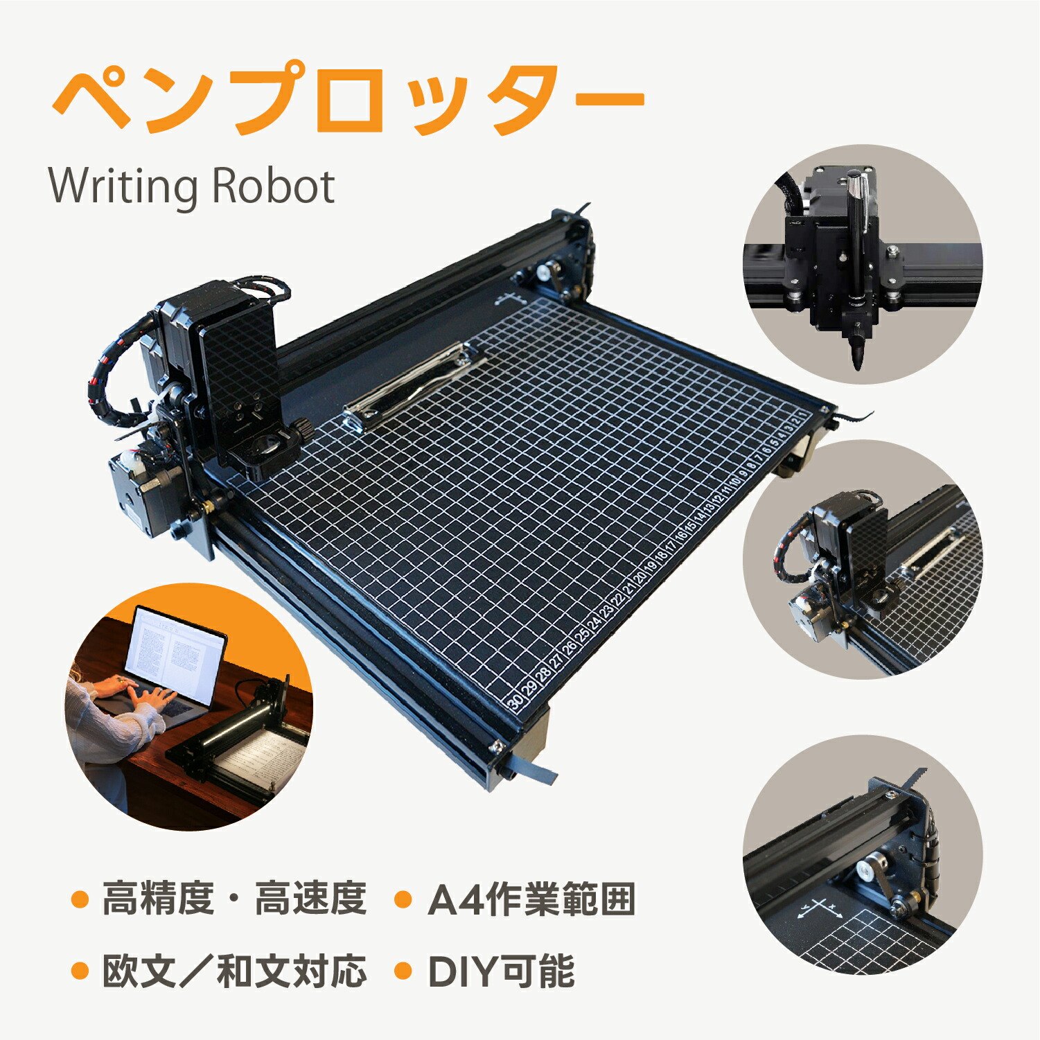 Kurflo ペン プロッター A4作業範囲 自動手書きマシン プロッター手書きロボット 和文フォント対応 プログラミングマシン 自動手書き筆跡複写 書き込み効率を2~3倍