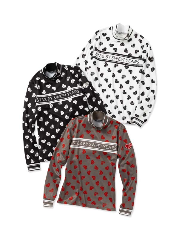 【17600円→10%OFF】ハートロゴモノグラム ロングスリーブモックネック◆SWEET LOGO PRINTED L/S MOCK◆SY32 by SWEET YEARS GOLF[SYG-25A8-13]