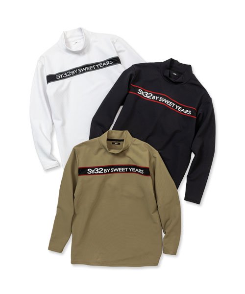 モックネックシャツ 長袖 裏起毛 成人男性 ナイロン ゴルフ M/L/XL◆PIN BORDER MOCK SHIRTS◆SY32 by SWEET YEARS GOLF