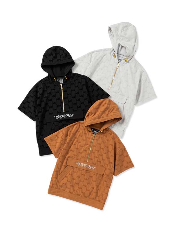 フロッキープリント 半袖ハーフジップパーカー◆SYG FLOCKY STRETCH ZIP UP HOODIE◆SY32 by SWEET YEARS GOLF[SYG-25A8-07]