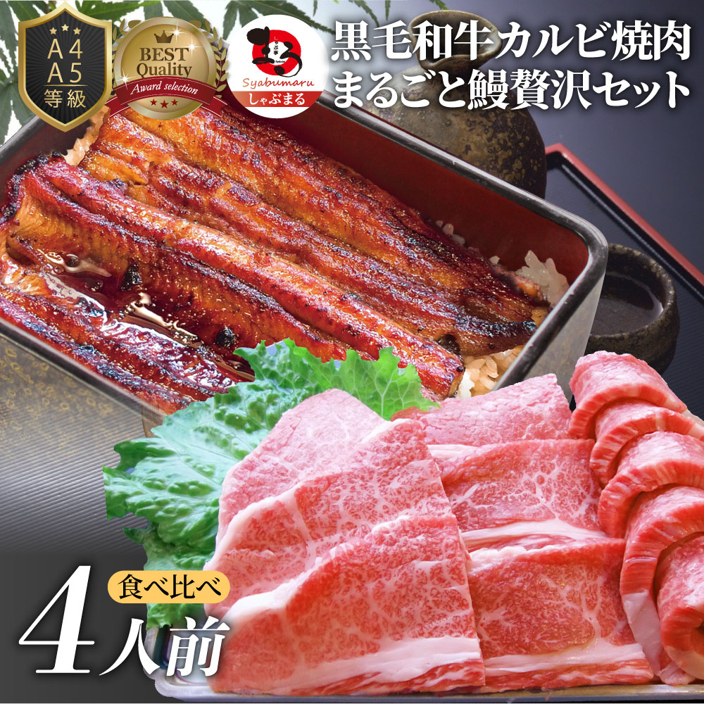 輝く高品質な 黒毛和牛 まるごと鰻 セット 4人前 肉 ギフト 母の日 黒毛和牛 カルビ 焼肉 A5等級 プレゼント 牛肉 贅沢 うなぎ 黒毛 和牛 国産 祝い お祝い返し 記念 通販 お取り寄せ グルメ 誕生日 牛