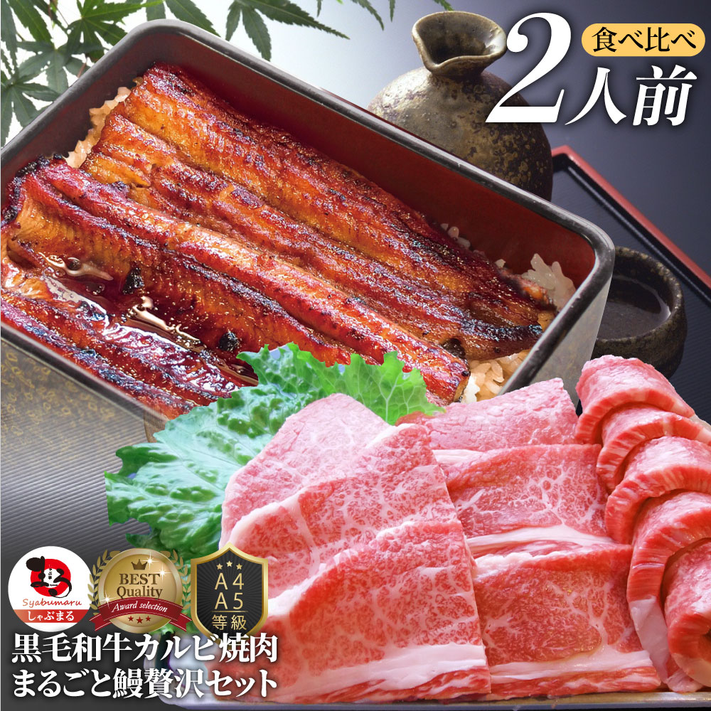 黒毛和牛 ＆ まるごと鰻 セット 2人前 肉 ギフト プレゼント 食品 お祝い 黒毛和牛 カルビ 焼肉 ( A4 ～ A5等級 ) 焼肉のタレ ギフト プレゼント 牛肉 送料無料 贅沢 うなぎ 黒毛 和牛 国産 祝い 記念 通販 グルメ 誕生日 牛 内祝