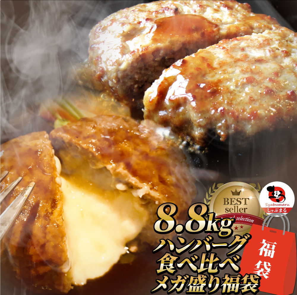 ハンバーグ 福袋 2種食べ比べ セット 8.8kg (プレーン100g×48個、チーズイン100g×40個) 温めるだけ レンジ 冷凍 惣菜 お弁当 業務用 温めるだけ レンチン 冷食 送料無料