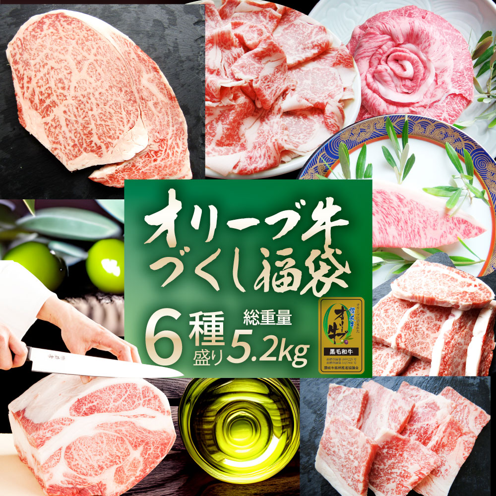 肉の福袋 オリーブ牛 メガ盛り 総重量5.2kg超( 6種 食べ比べ ) 福袋 黒毛和牛 牛肉 焼肉セット 焼肉 ステーキ すき焼き しゃぶしゃぶ 肉 お歳暮 クリスマス食品 お祝い 凍眠 テクニカン( A4 ～ A5等級 )国産 記念