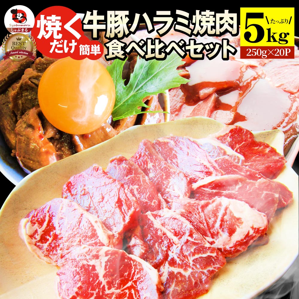 ハラミ 食べ比べ 牛肉 豚肉 焼肉 メガ盛り 5kg(250g×20) 赤身 はらみ バーベ キュー 美味しい バレンタイン 新生活 ギフト 食品 プレゼント 女性 男 性 お祝い あす楽