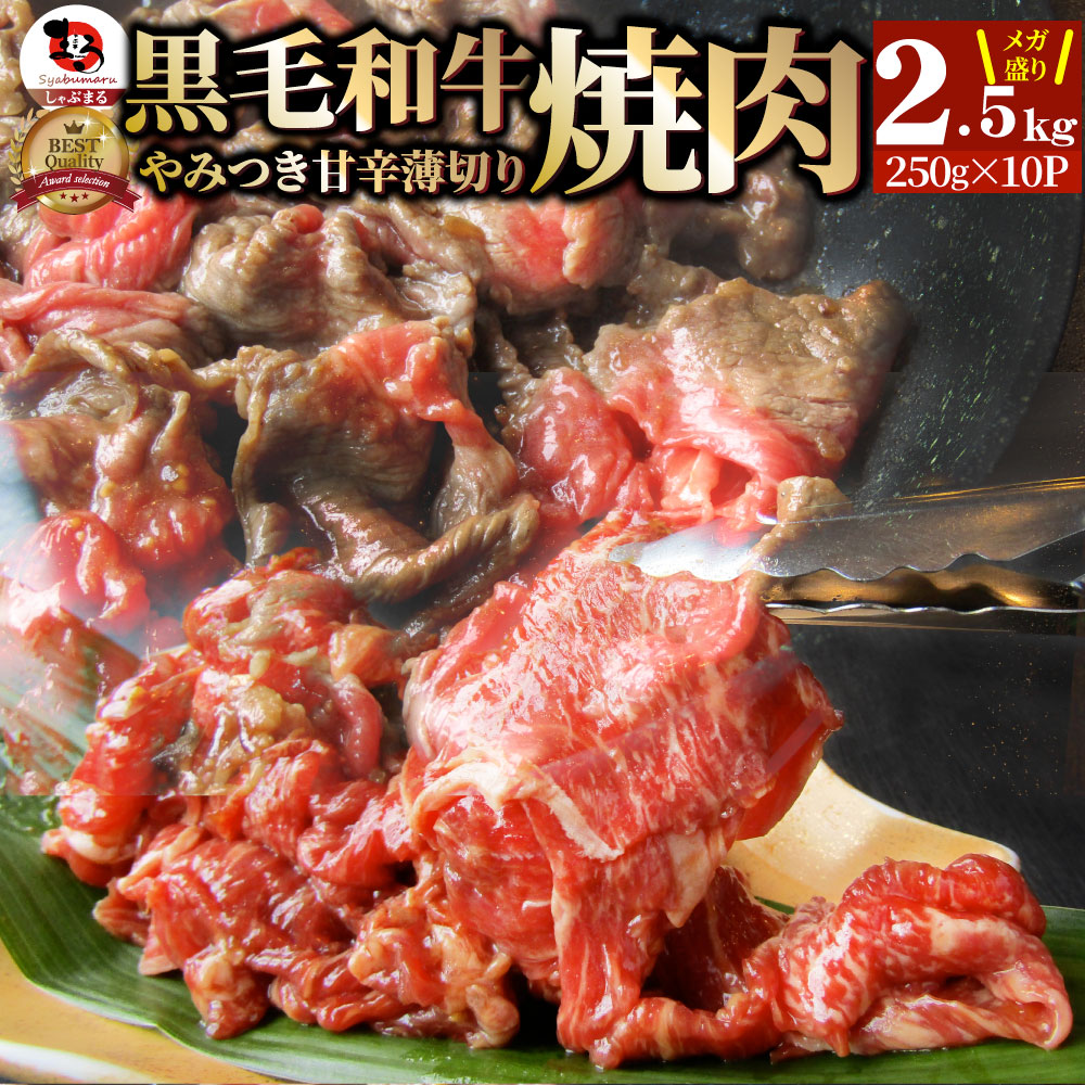 黒毛和牛 切り落とし 牛肉 焼肉 霜降り2.5kg(250g&times;10)和牛 肉 お中元 クリスマス食品 お祝い タレ漬け 送料無料 贈り物 贈答 祝い ギフト プレゼント｜お肉のしゃぶまる