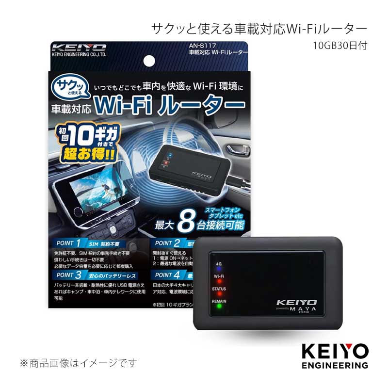 サクッと使える車載対応Wi-Fiルーター 10GB30日付 KEIYO/慶洋エンジニアリング 品番:AN-S117