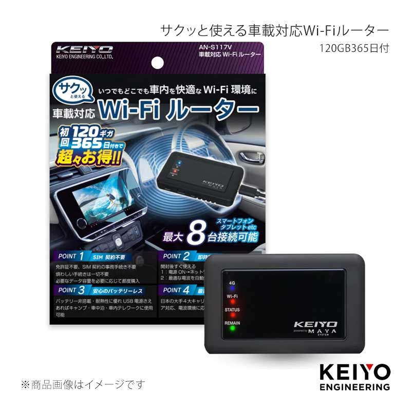 サクッと使える車載対応Wi-Fiルーター 120GB365日付 KEIYO/慶洋エンジニアリング 品番:AN-S117V