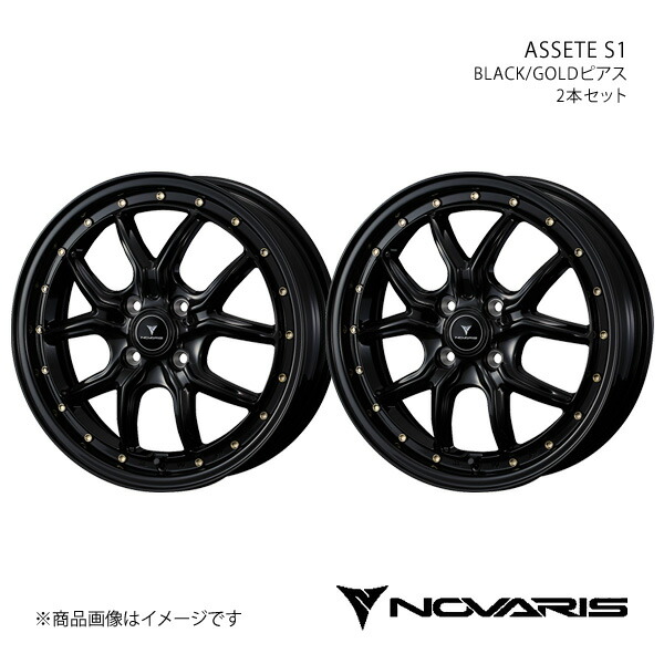 【16インチ 4H100 5.0J +45】アルミホイール2本セット フレアクロスオーバー MS31S/MS41S NOVARIS/ASSETE S1 BLACK/GOLDピアス 0041320