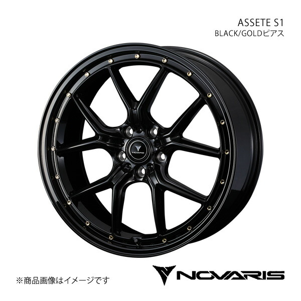 【19インチ 5H114.3 8.0J +35】アルミホイール1本 フェアレディZ Z33 ノーマルキャリパー NOVARIS/ASSETE S1 BLACK/GOLDピアス 0041325|カー用品 車衛門