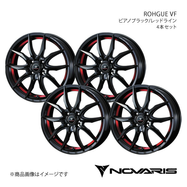 【15インチ 4H100 5.5J +43】アルミホイール4本セット アクア P10系 純正タイヤサイズ(175/65-15) NOVARIS/ROHGUE VF ピアノブラック/レッドライン 0040090×4|カー用品 車衛門