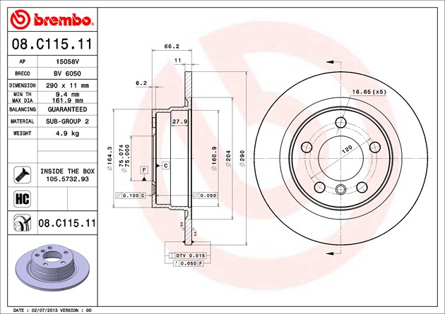 Brembo ブレンボ ブレーキローター BMW F20(1シリーズ 120i) 1A16 11
