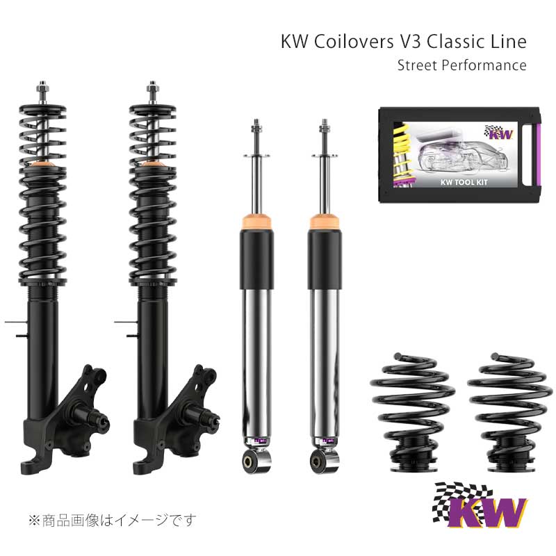 KW V3 クラシックライン Audi 80/90 89 05/91-08/00 コンバーチブル 2WD FStrut下側ボルトM12 耐荷重F-950 減衰力調整伸(16)/縮(12) down量F40-80 down量R40-80|車高調 カー用品専門店 車楽院
