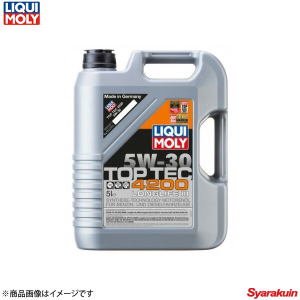 LIQUI MOLY リキモリ トップテック4200 ロングライフ3 5W30 4ストローク車用エンジンオイル 5リットル 20904 数量:1