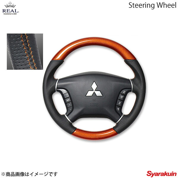 REAL レアル ステアリング MITSUBISHI/ミツビシ デリカD：5 CV#W オリジナルシリーズ ガングリップ オレンジカーボン オレンジ&times;ブラック ユーロステッチ｜車高調　カー用品専門店　車楽院 36,943円