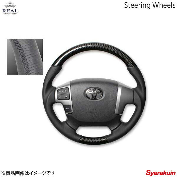 REAL レアル ステアリング TOYOTA/トヨタ レジアスエース 200系 4型 オリジナルシリーズ ガングリップ ブラックカーボン ブラック ユーロステッチ