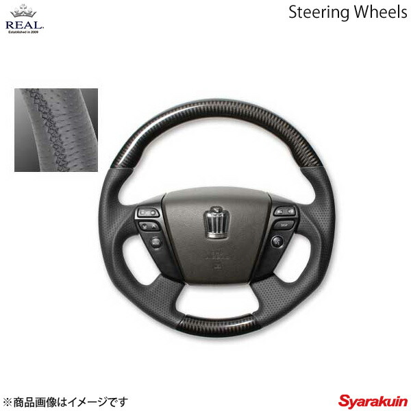 REAL レアル ステアリング TOYOTA/トヨタ クラウンハイブリッド 200系 オリジナルシリーズ ガングリップ ブラックカーボン ブラック ユーロステッチ
