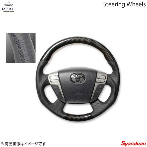 REAL レアル ステアリング TOYOTA/トヨタ ヴェルファイアハイブリッド 20系 オリジナルシリーズ ガングリップ ブラックカーボン ブラック ユーロステッチ