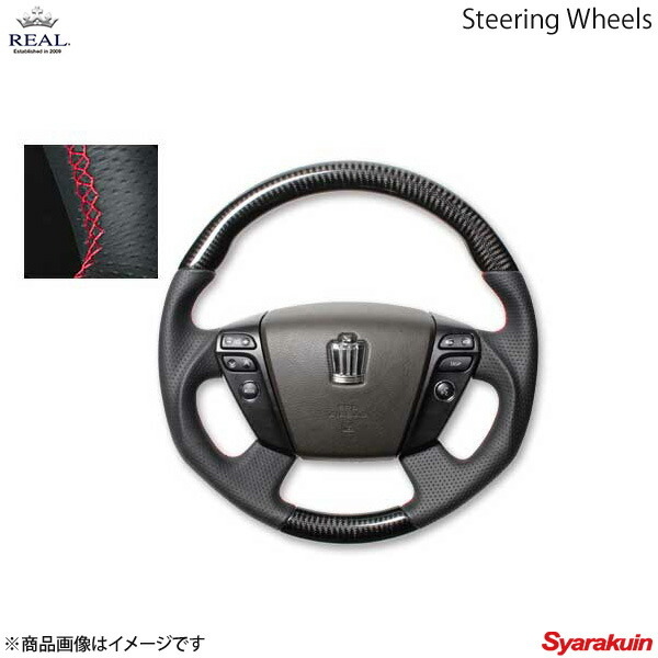REAL レアル ステアリング TOYOTA トヨタ クラウンロイヤル 200系 オリジナルシリーズ ガングリップ ブラックカーボン レッド ユーロステッチ