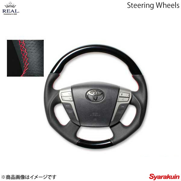 REAL レアル ステアリング TOYOTA/トヨタ ヴェルファイアハイブリッド 20系 オリジナルシリーズ ガングリップ ピアノブラック レッド ユーロステッチ