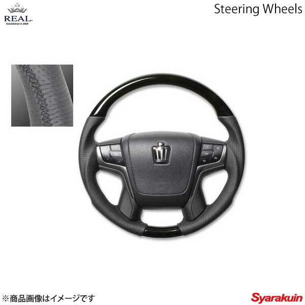 REAL レアル ステアリング TOYOTA/トヨタ クラウンロイヤル 210系 プレミアムシリーズ ガングリップ ブラックウッド ブラック ユーロステッチ