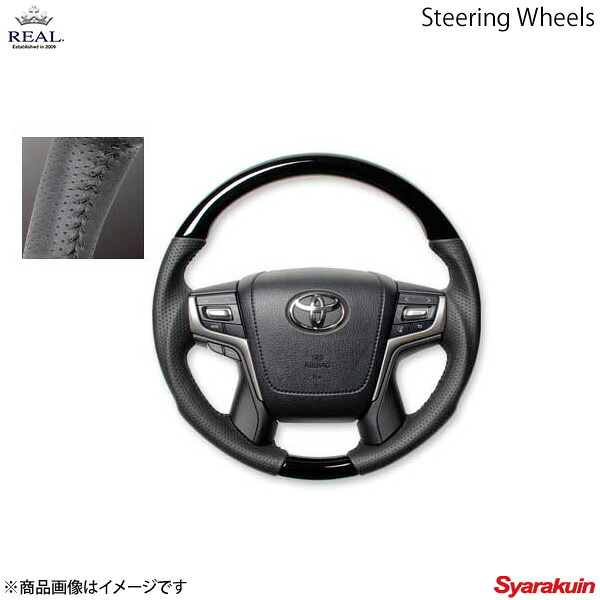 REAL レアル ステアリング TOYOTA/トヨタ ランドクルーザープラド 150系 後期 オリジナルシリーズ ガングリップ ピアノブラック ブラックステッチ