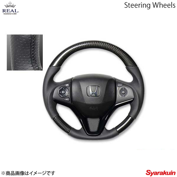 REAL レアル ステアリング HONDA/ホンダ フィット GP5～6/GK3～6 オリジナルシリーズ ガングリップ ブラックカーボン ブラック ユーロステッチ