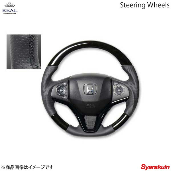 REAL レアル ステアリング HONDA/ホンダ シャトル GP7～8/GK8～9 オリジナルシリーズ ガングリップ ブラックウッド ブラック ユーロステッチ