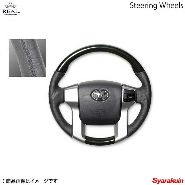 REAL レアル ステアリング TOYOTA/トヨタ ランドクルーザープラド 150系 前～中期 オリジナルシリーズ ガングリップ ブラックウッド ブラック ユーロステッチ