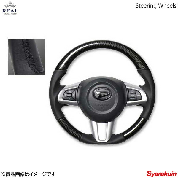REAL レアル ステアリング DAIHATSU/ダイハツ キャスト LA250S/LA260S オリジナルシリーズ ガングリップ ブラックカーボン ブラック ユーロステッチ