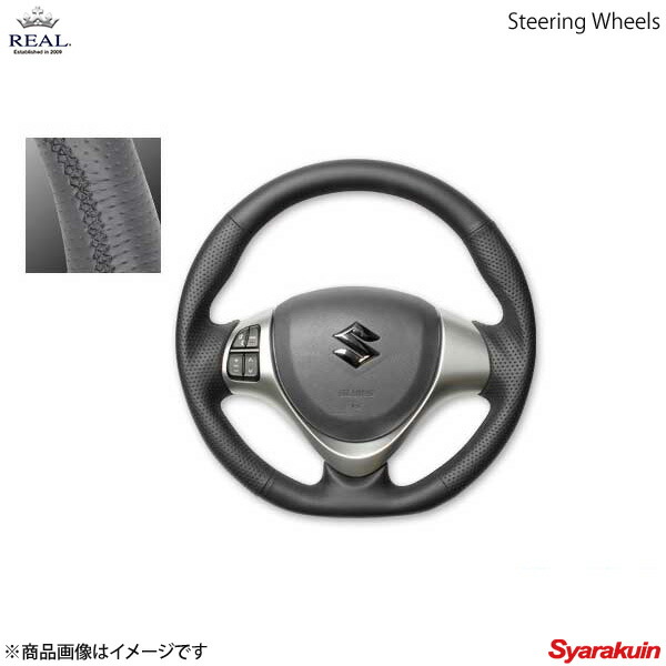 REAL レアル ステアリング MAZDA/マツダ フレアワゴンカスタムスタイル MM32S/MM42S オリジナルシリーズ ガングリップ オールレザー ブラック ユーロステッチ