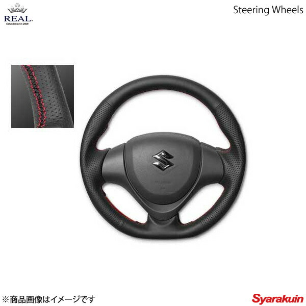 REAL レアル ステアリング SUZUKI/スズキ ジムニーシエラ JB43W 9型～ オリジナルシリーズ ガングリップ オールレザー レッド×ブラック ユーロステッチ