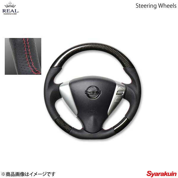 REAL レアル ステアリング NISSAN/ニッサン セレナ C26 オリジナルシリーズ ガングリップ ブラックカーボン レッド&times;ブラック ユーロステッチ｜車高調　カー用品専門店　車楽院