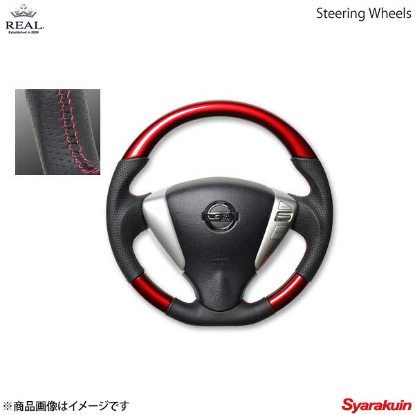 REAL レアル ステアリング NISSAN/ニッサン セレナ C26 オリジナルシリーズ ガングリップ パールレッド レッド×ブラック ユーロステッチ|車高調 カー用品専門店 車楽院