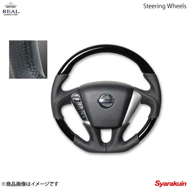 REAL レアル ステアリング NISSAN/ニッサン ムラーノ Z51 オリジナルシリーズ ガングリップ ピアノブラック ブラック ユーロステッチ