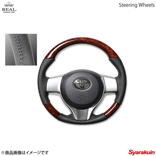 REAL レアル ステアリング TOYOTA/トヨタ ラクティス 120系 オリジナルシリーズ ノーマルグリップ ブラウンウッド ブラックステッチ