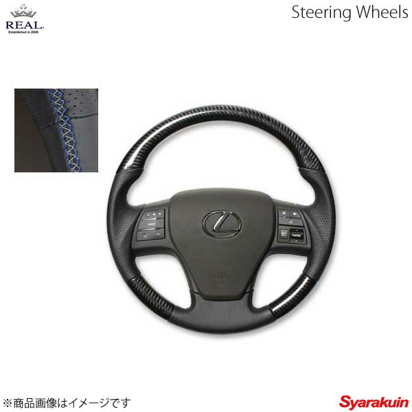REAL レアル ステアリング LEXUS/レクサス RX ハイブリッド 10系 前期 レクサスシリーズ ガングリップ ブラックカーボン ブルー×シルバー ユーロステッチ