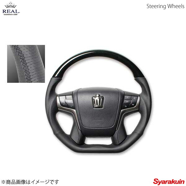 REAL レアル ステアリング TOYOTA/トヨタ クラウンロイヤル 210系 プレミアムシリーズ ガングリップ 210ブラックウッド ブラック ユーロステッチ