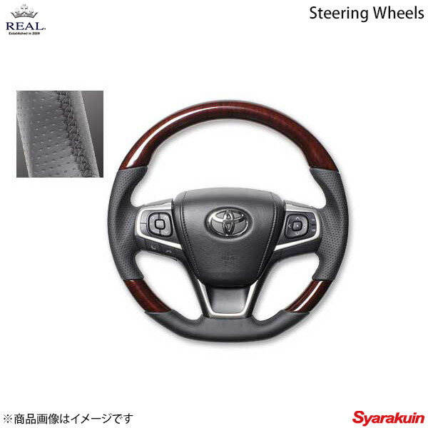 REAL レアル ステアリング TOYOTA/トヨタ エスティマハイブリッド 50系 4型 プレミアムシリーズ ガングリップ 60ブラウンウッド ブラック ユーロステッチ