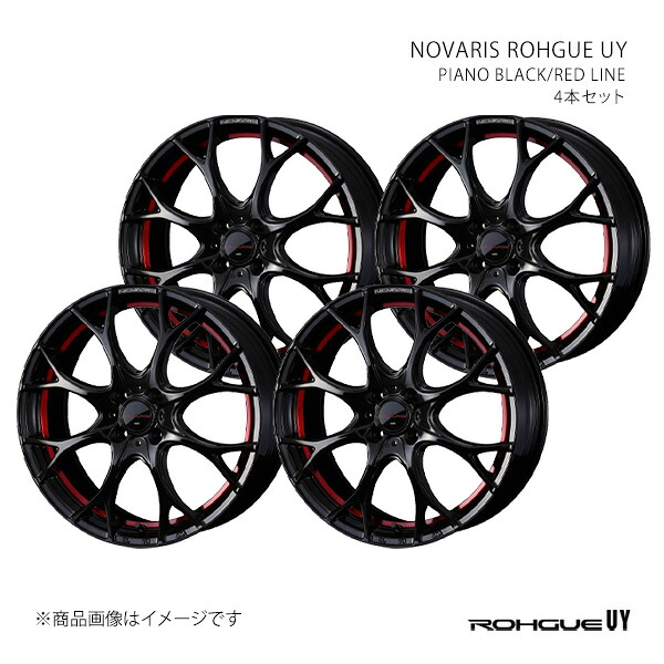 NOVARIS ROHGUE UY ノヴァリス・ローグ ユーワイ ホイール 4本セット 0042161×4 【16×5.0J 4-100 INSET45 PIANO BLACK/RED LINE】