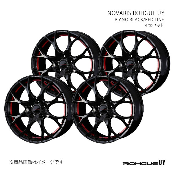NOVARIS ROHGUE UY ノヴァリス・ローグ ユーワイ ホイール 4本セット 0042168×4 【18×7.0J 5-114.3 INSET47 PIANO BLACK/RED LINE】