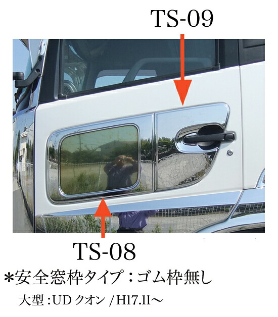 送料無料【２点セット・クロムメッキ】TS08ナビウインドーガーニッシュ　＋　TS09ドアハンドルガーニッシュR/L★（製作メーカー直送品・代引き不可）｜トラック用品専門店シャルネット
