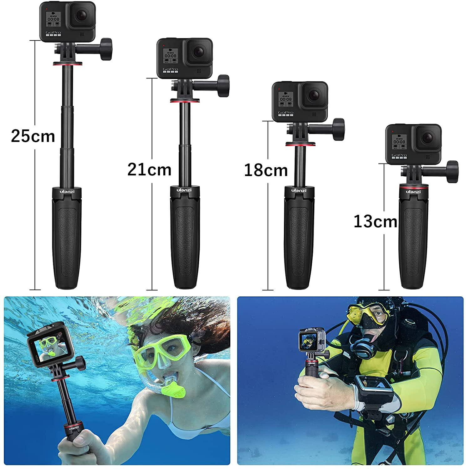 【全国送料無料365日対応】UlanziMT-09GoPro三脚自撮り棒セルカ棒gopro10goprohero9osmo三脚3way伸縮一脚GoPro専用アクションカメラ三脚軽量CameresDSLRアクションカメラ対応定形外郵便