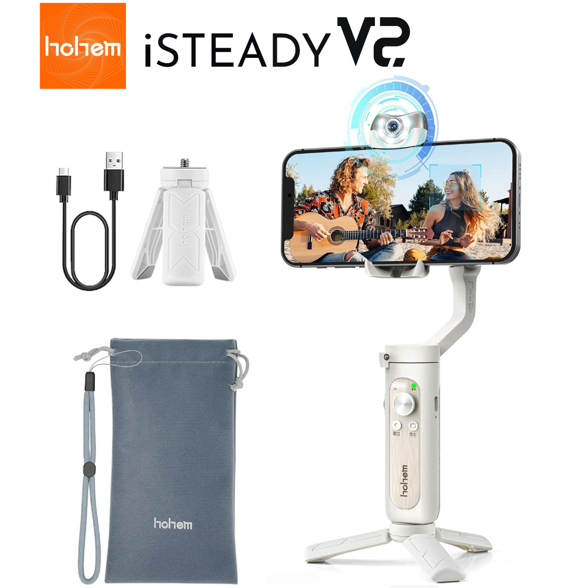 史上最も激安】 正規代理店 Hohem iSteady V2 ホワイト カラー AIトラッキング スマホ ジンバル 自撮り Vlog作り スタビライザー  自動追尾 3軸 雲台 手持ち 軽量 ローアングル撮影 パノラマ動画 持ち運び便利 日本語対応アプリ fucoa.cl