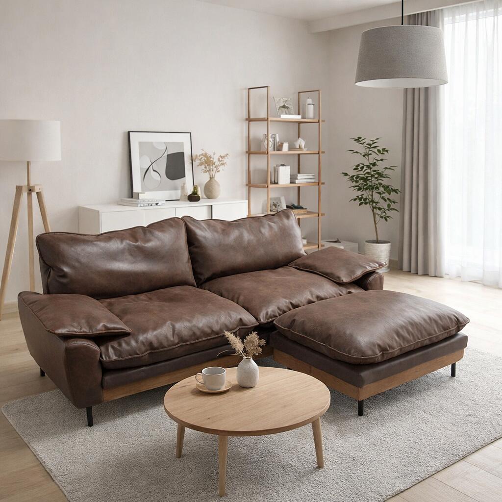 DINOSVN 分かりやすい 3人掛けsofa オットマン 足置き仕掛ける ヴィンテージ 長椅子 色つや：駱駝 / 赤銅色 大きさ：幅192.5×奥ぶかさ84高さ73糎 置き目長椅子 なめし革調  三人掛け 羽毛座布団 取りつくろう飾り気の無い ※ツーマン送りとどけるにて開梱とり備える(無料)で行います。