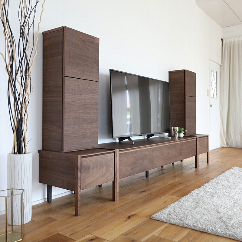 テレビ台 幅 240cm テレビボードセット カラー ブラウン ウォールナット無垢材 サイズ 幅 2400 奥行 445 高さ 1302 mm 生産国 福岡県 国産 日本製 ローボード ロータイプテレビ台 北欧 家具 ※脚部の取り付けが必要です ※ツーマン配送にて開梱設置(無料)で行います。