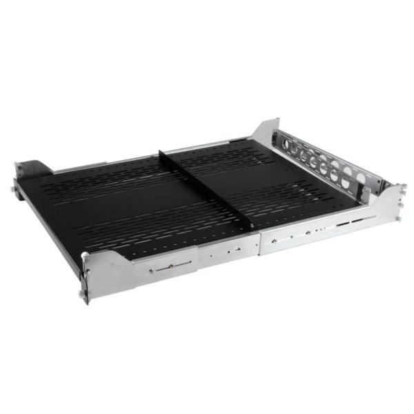 StarTech.com 2U スライド式サーバーラック棚板/収納棚(放熱用スリット付き/ケーブルマネージメント付き) 奥行き調整可能(702.2mm?802.2mm) 耐荷重22.7kg UNISLDSHF192