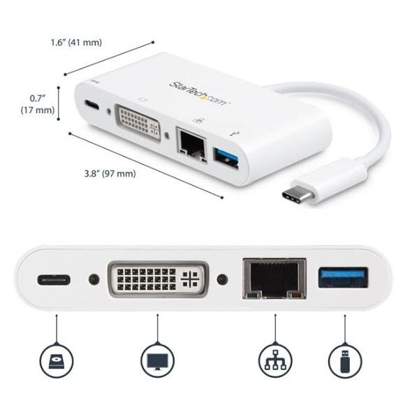 StarTech.com USB Type-C接続マルチアダプタ DVI/GbE/USB 3.0ポート搭載 USB PD 2.0対応 USB Type-Cミニドッキングステーション DKT30CDVPD