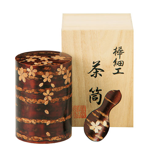 13001円 最大84%OFFクーポン 総皮茶筒大 桜 茶箕付セット 1-2-0049